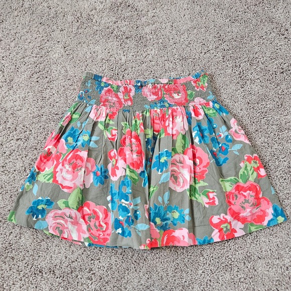 Mini Boden Kids Girls Floral Smocked Waist Cotton Lined Skirt Olive Pink 11-12Y - Picture 4 of 8